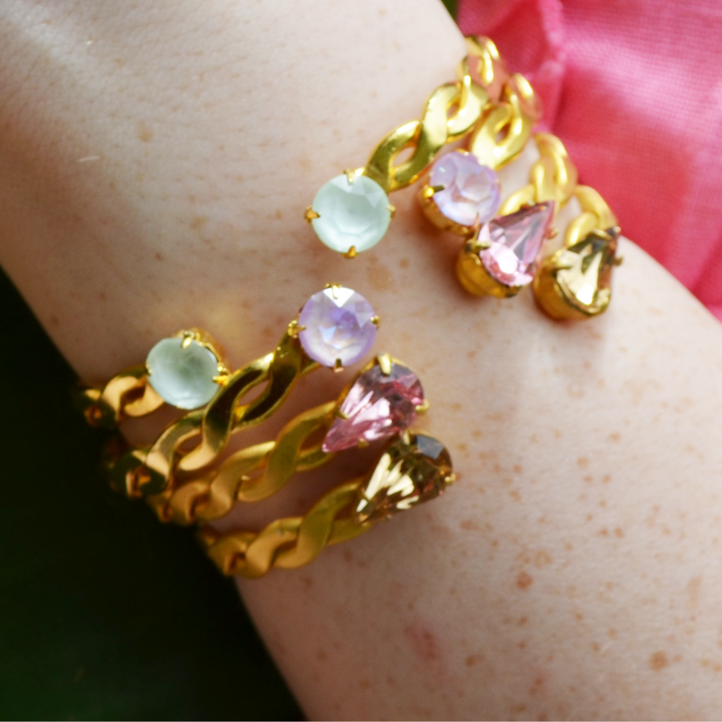 Braided Pastel Round Swarovski Bangle