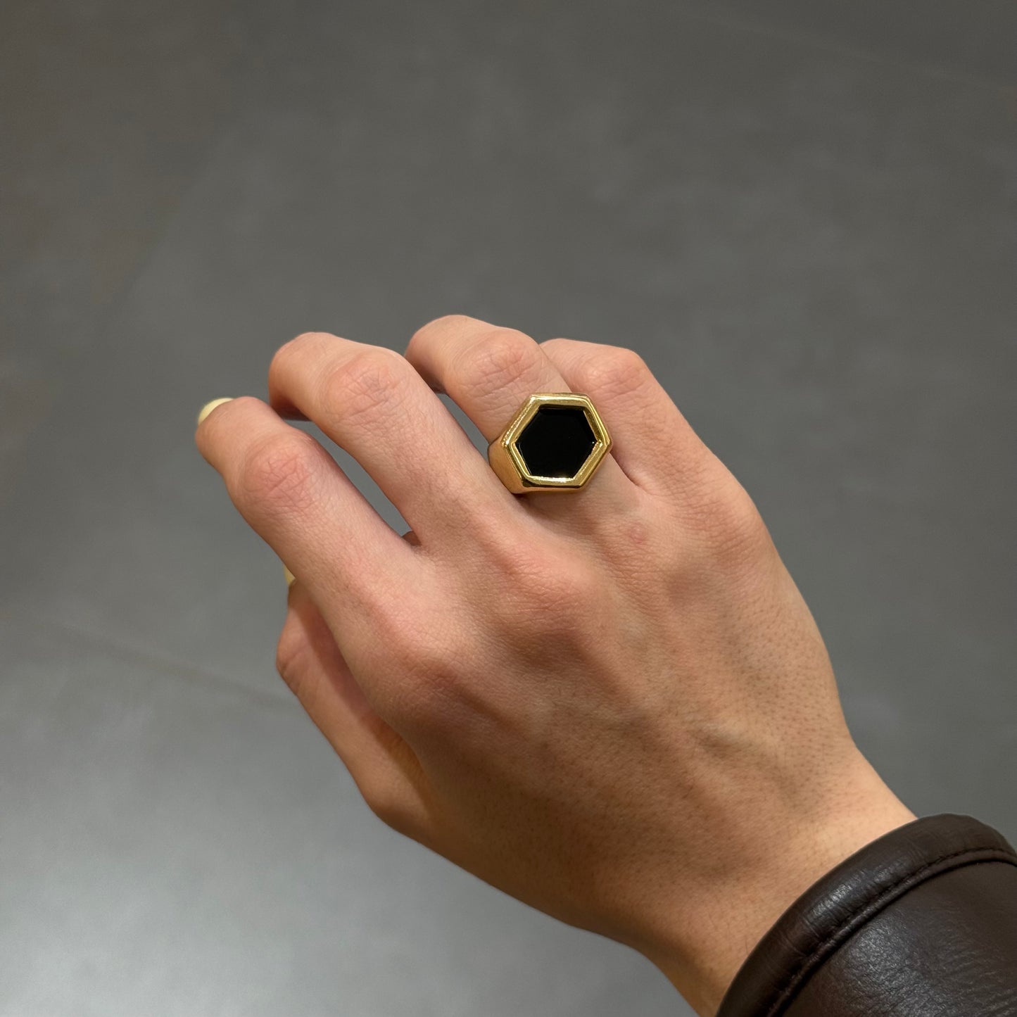 Black Hexagon Bold Ring