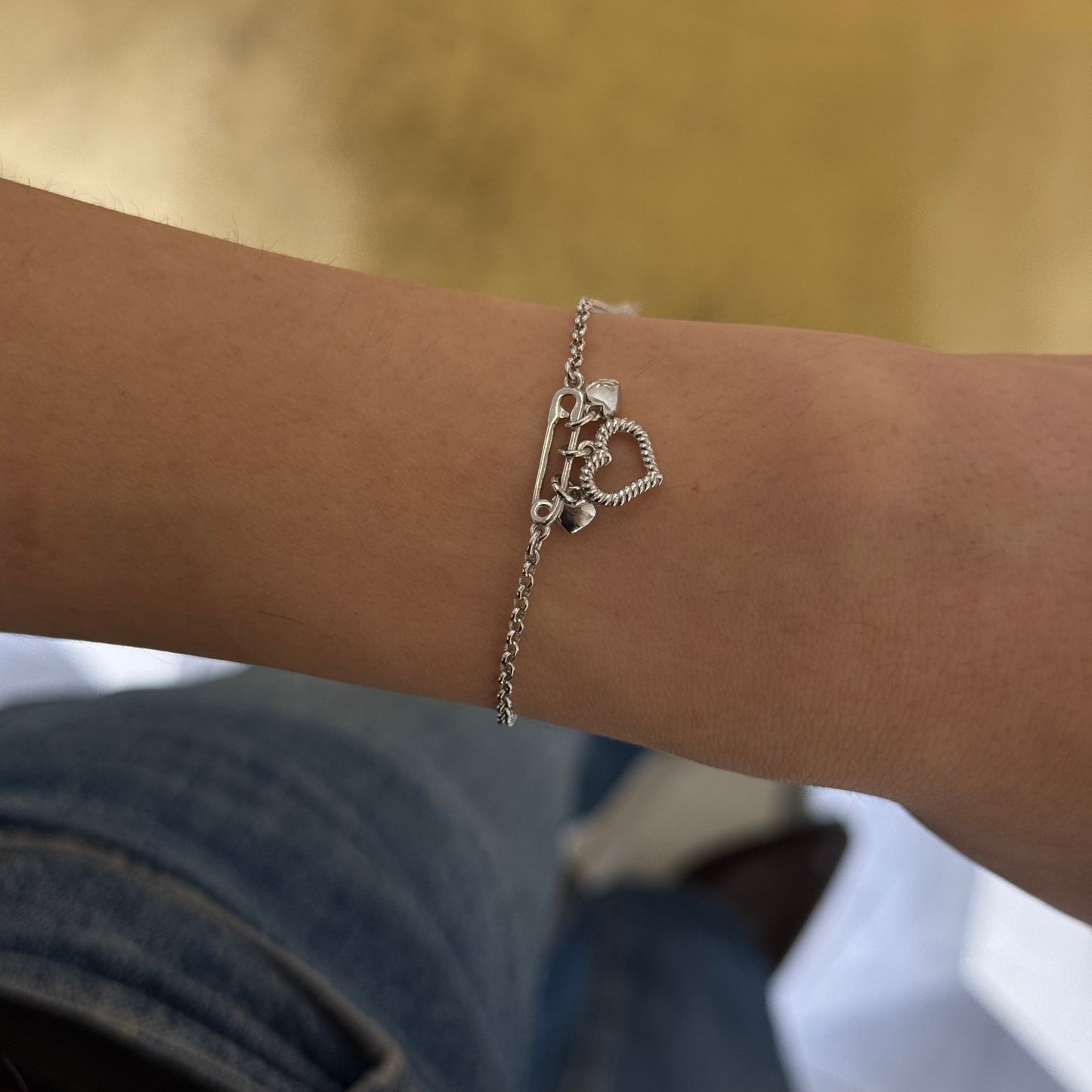 Dangling Hearts from Pin Bracelet