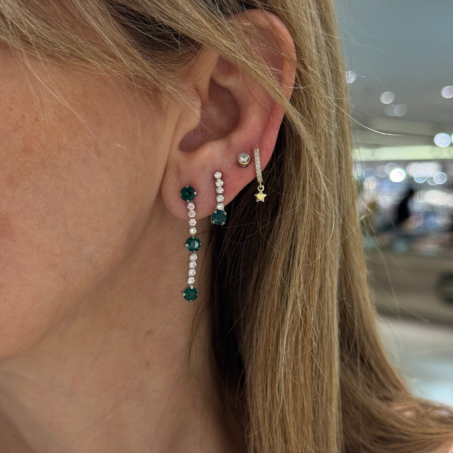 Short Swarovski Emerald Tennis Earrings