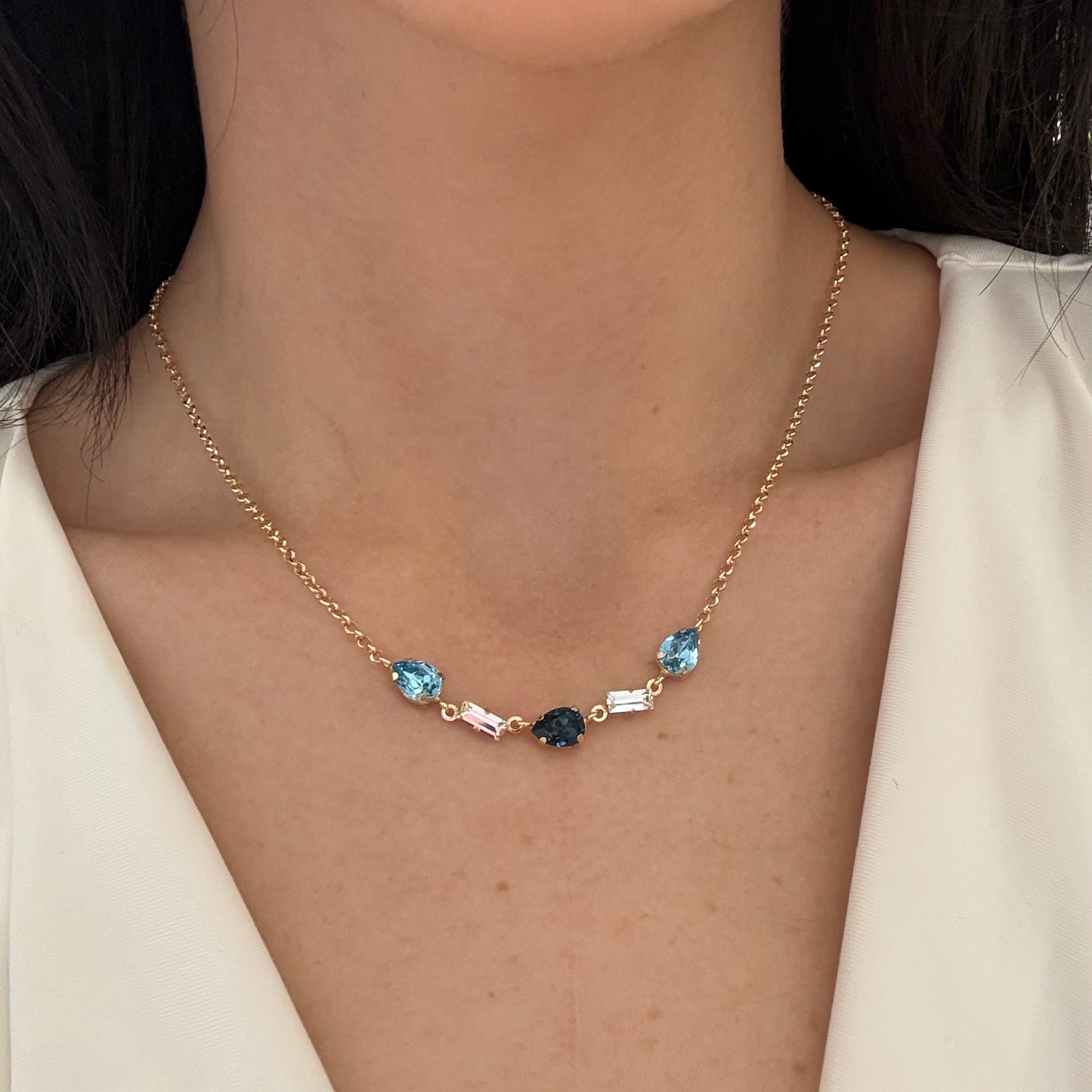Aqua & Navy Swarovski Sparkly Necklace