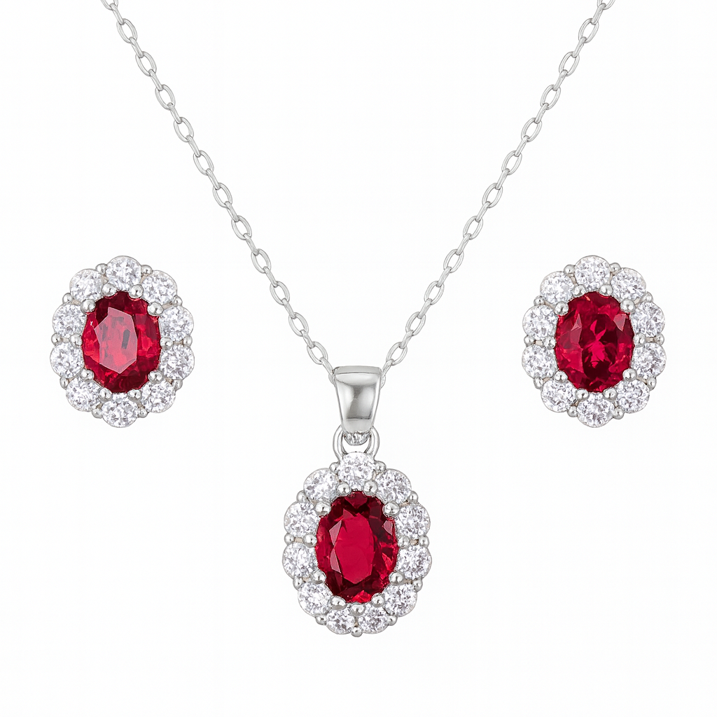 Ruby Flower Zircon Set