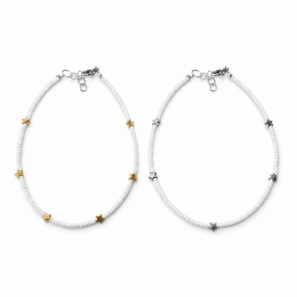 White Beaded Stars Anklet