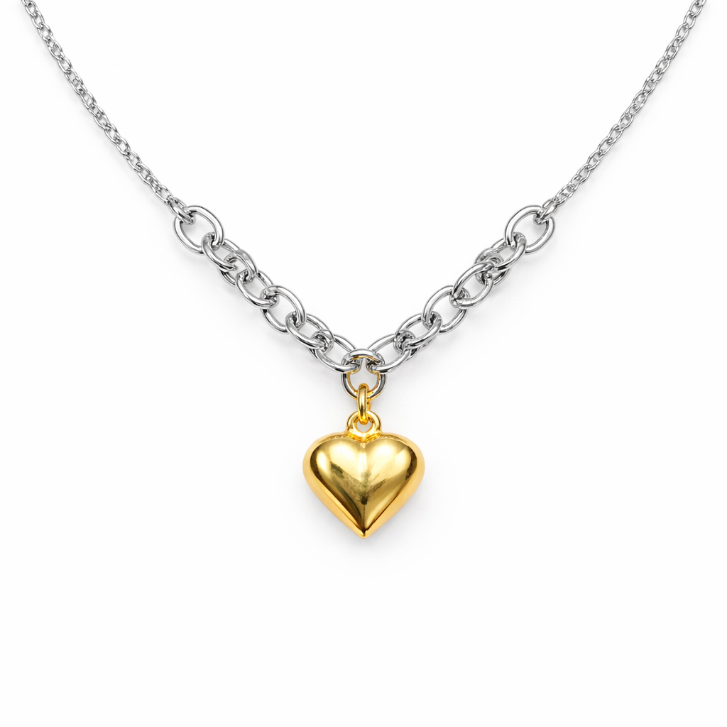 Two-Toned Heart Chain Necklace