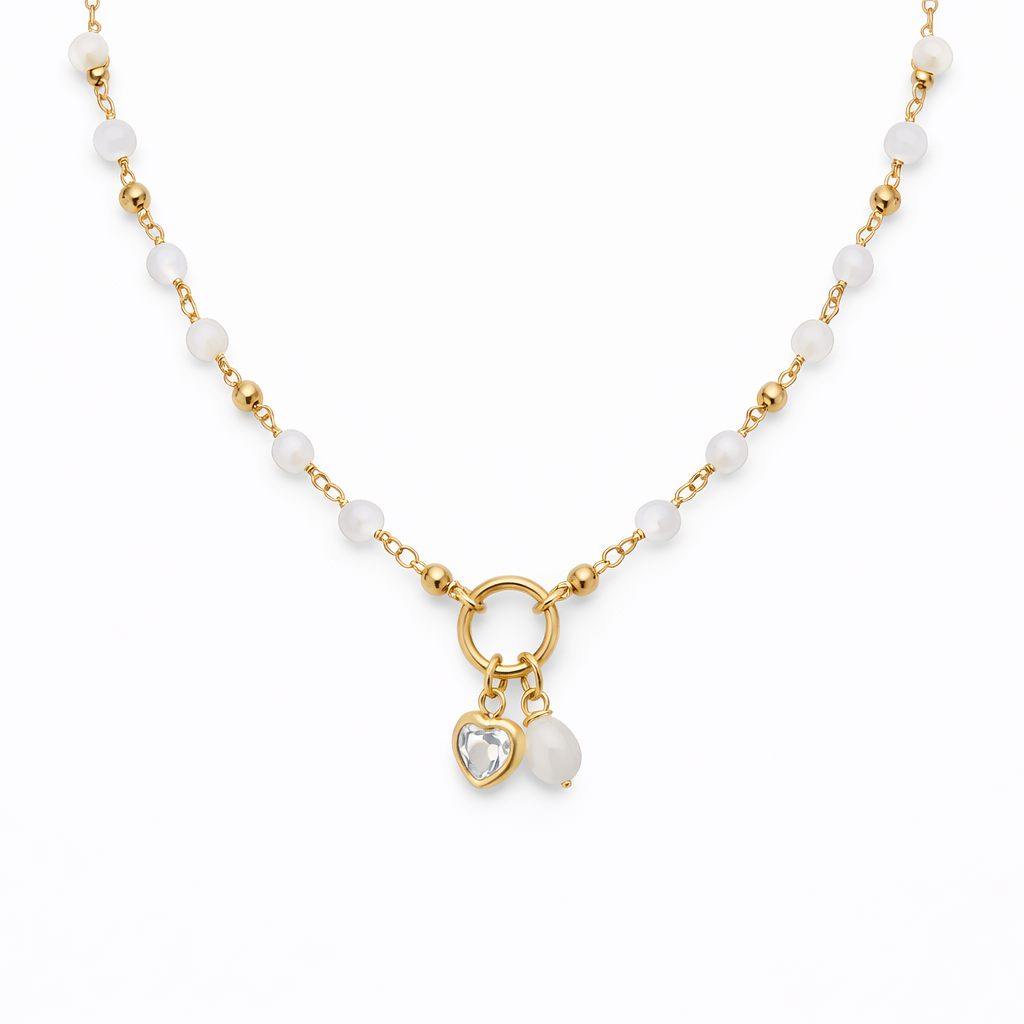 White Heart And Charms Necklace