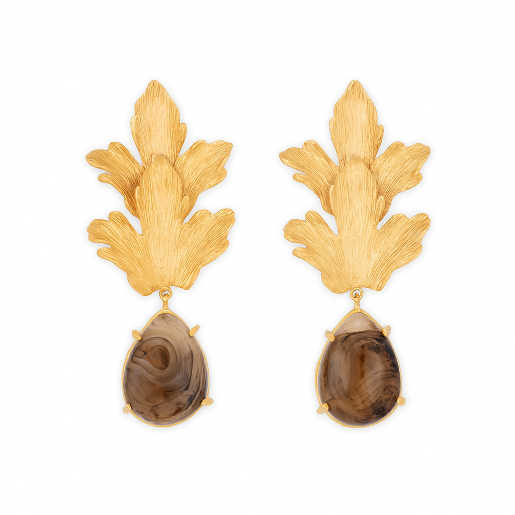 Double Acantha Leaf Earrings With Stone