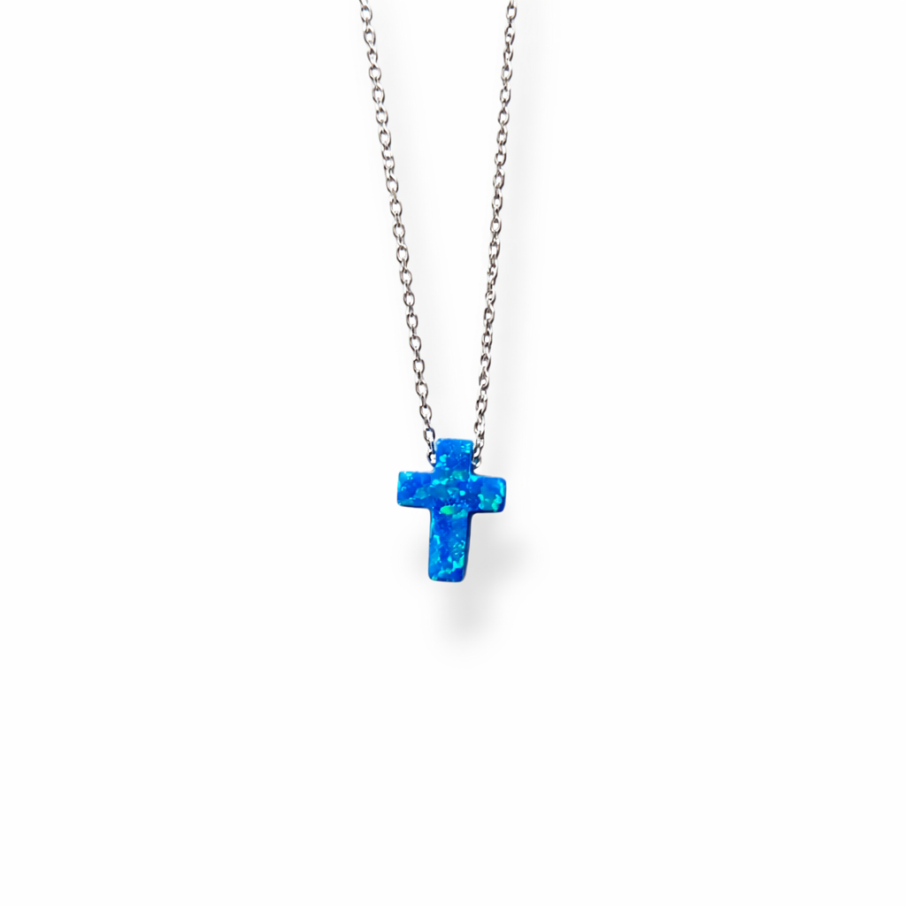 Blue Opal Cross Necklace