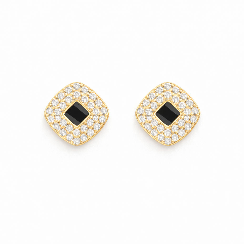 Square Zircon Black Stone Earrings
