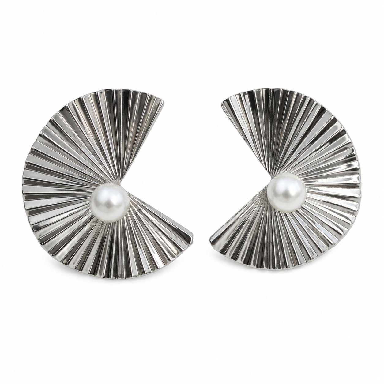 Metallic Silver Earrings With Pearl