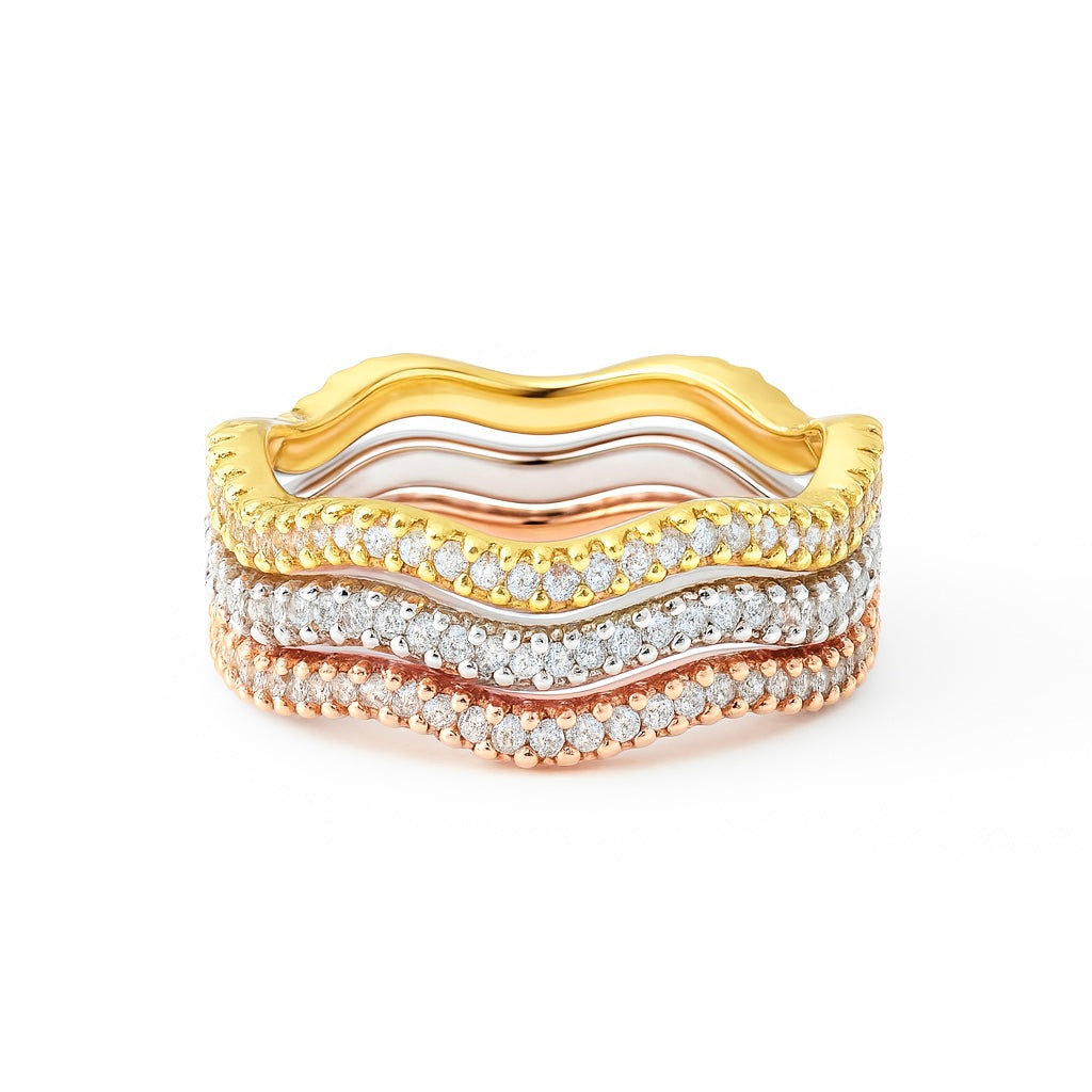 Wavy Triple Deck Rings
