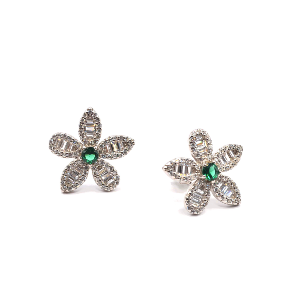 Zircon Flower Stud Earrings