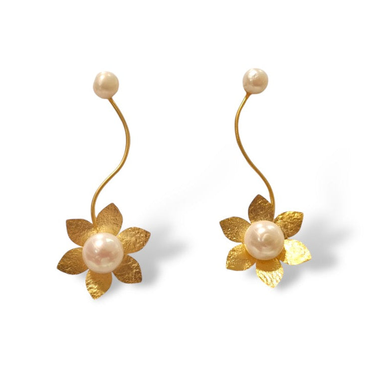 Long Vintage Flower Earrings with Pearl