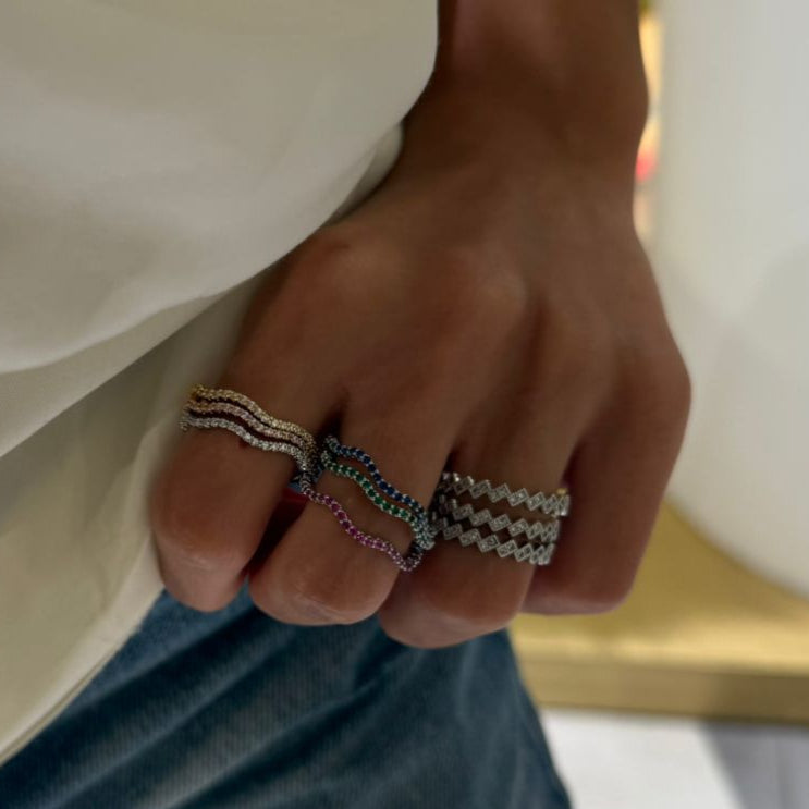 Wavy Triple Deck Colored Rings