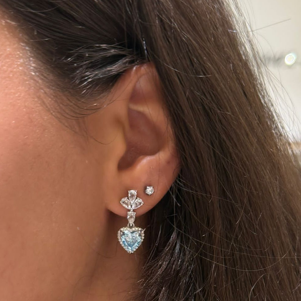 Aqua Heart Zircon Earrings