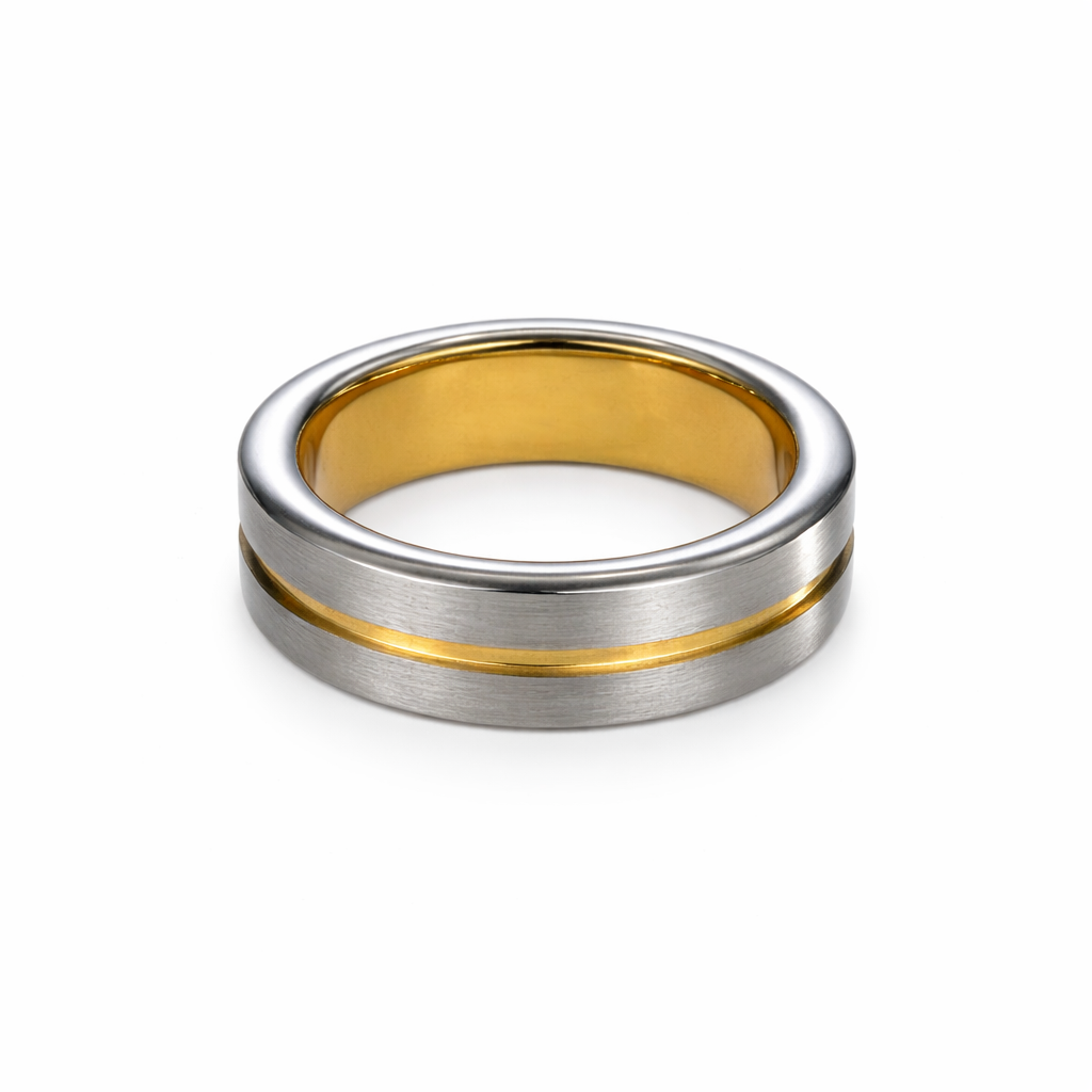 Silver & Gold Stripe Ring For Men