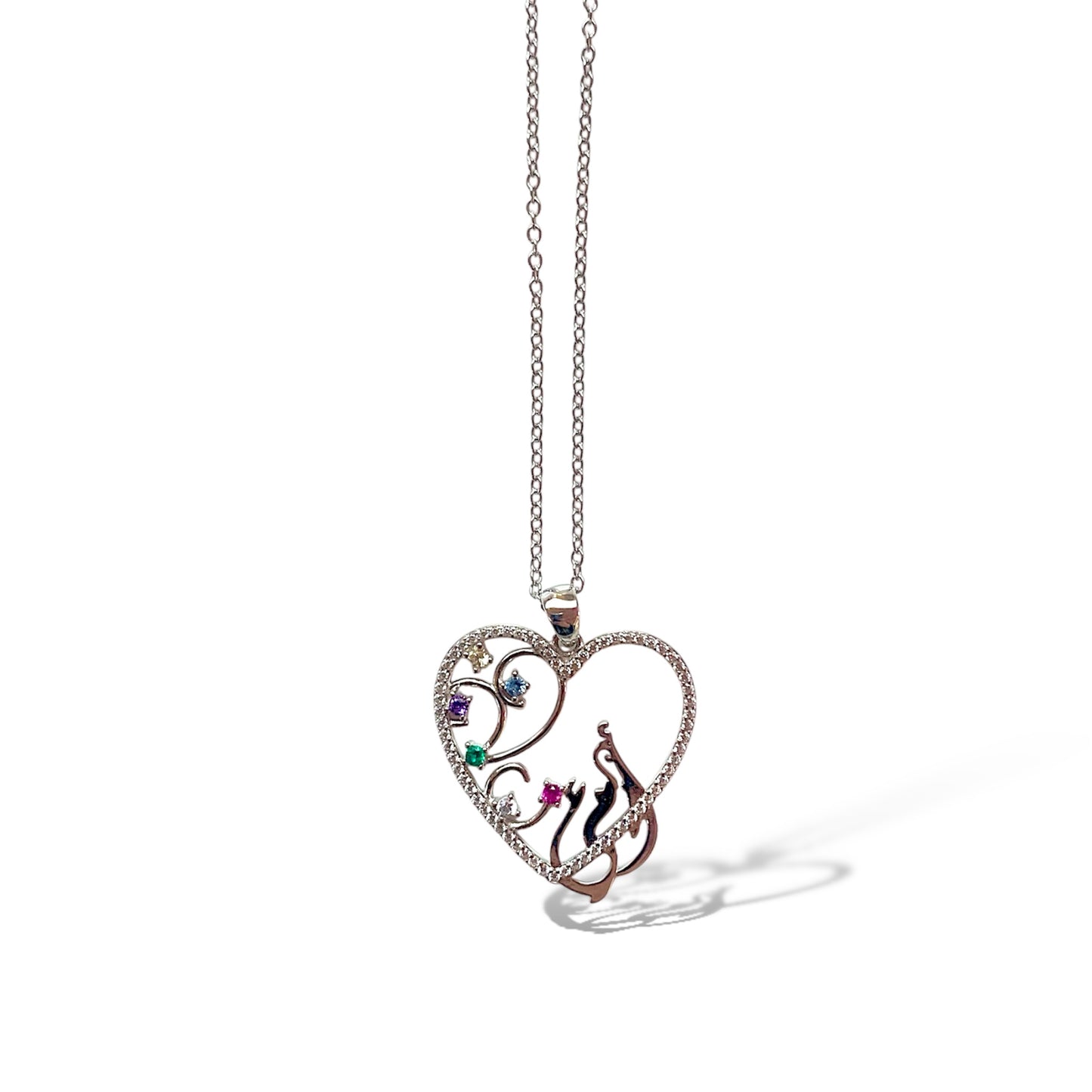 Colored Gems أمي Heart Necklace