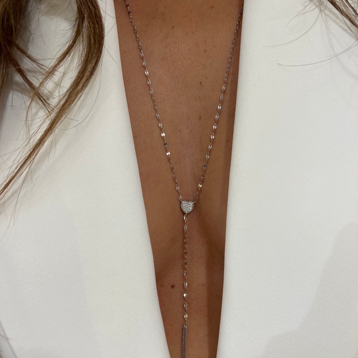 Y-Necklace with Sparkly Heart Detail