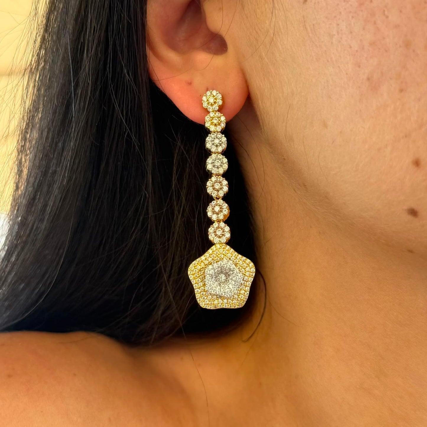 Two-Toned Long Flower Earrings