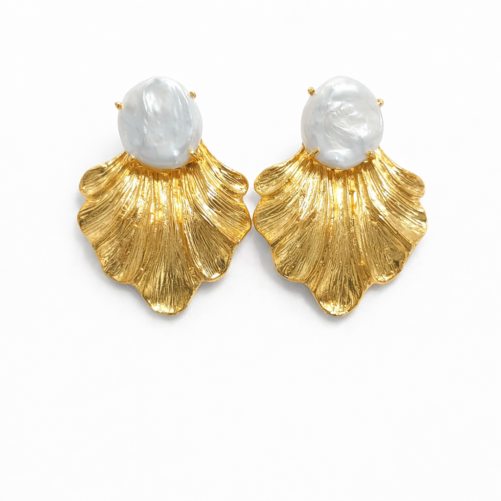 Shell with Pearl Earrings