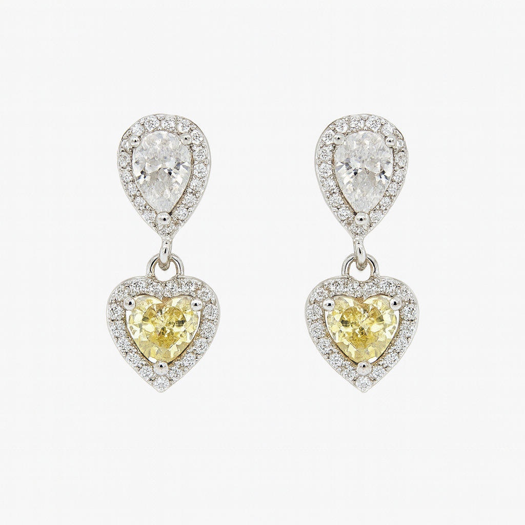 Zircon Teardrop with Heart Zircon Earrings