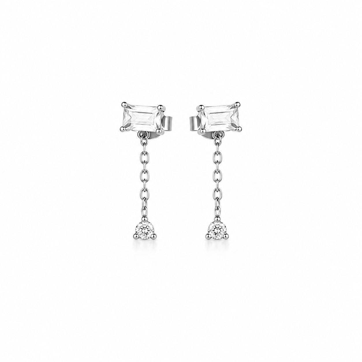 Mini Rectangle Drop Chain Earrings