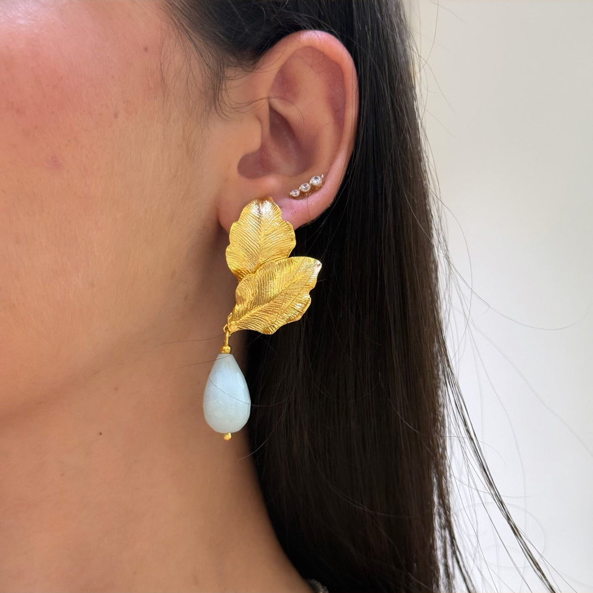 Half-Leaf Stone Earrings
