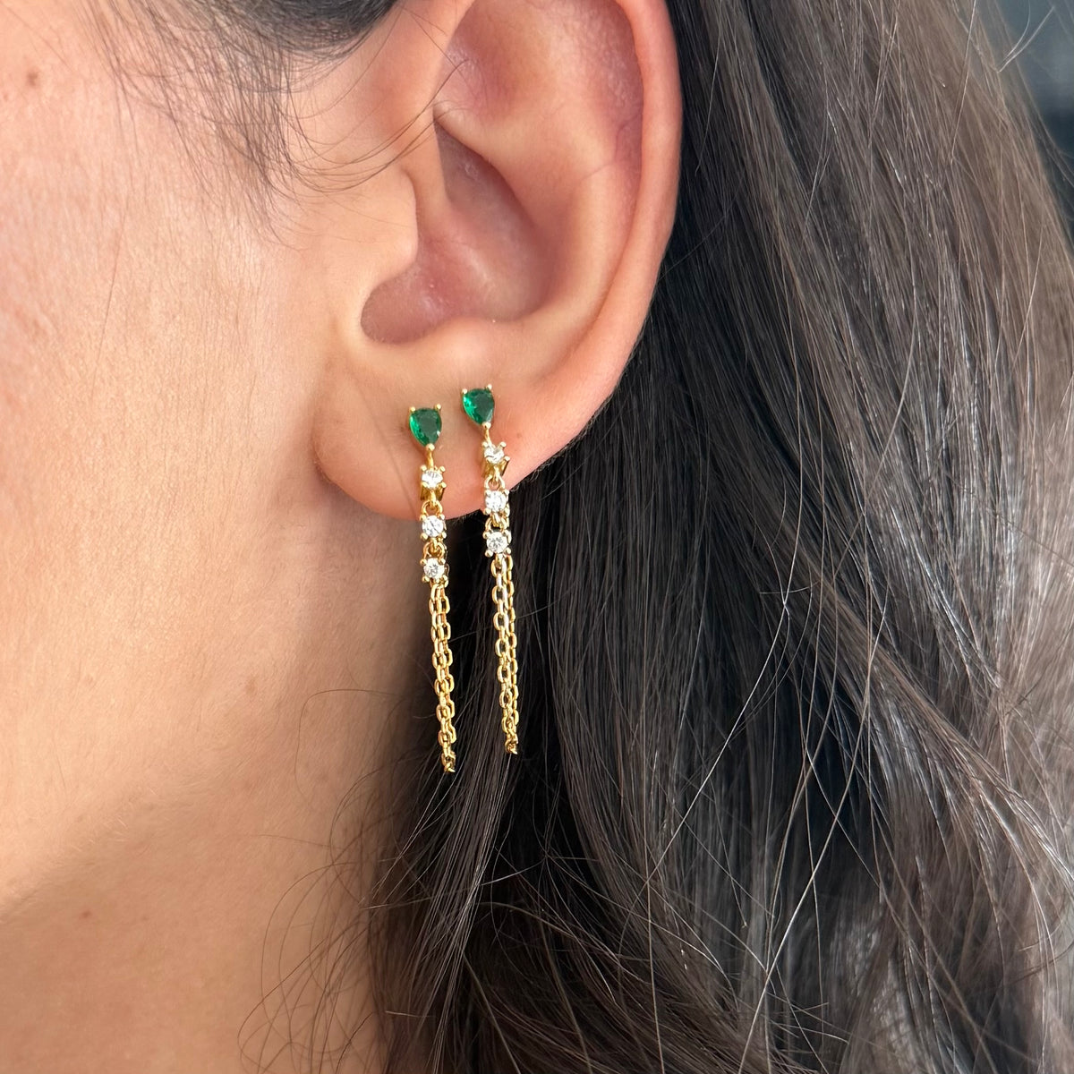 Teardrop Zircon Chain Earrings