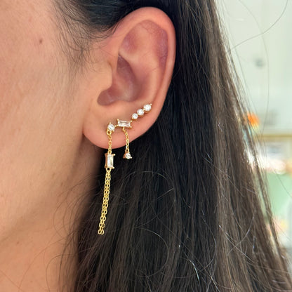 Mini Rectangle Drop Chain Earrings