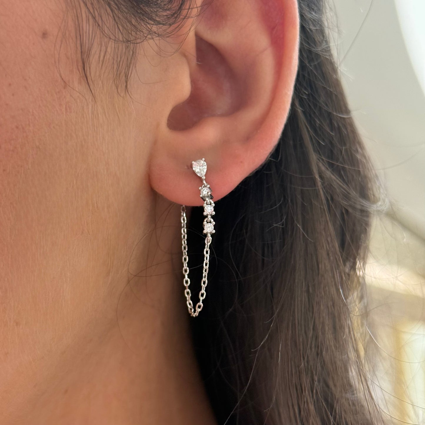 Teardrop Zircon Chain Earrings