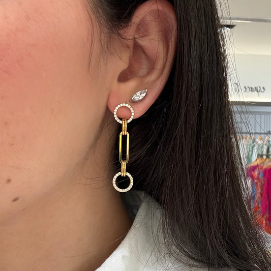 Round Zircon Chain Earrings
