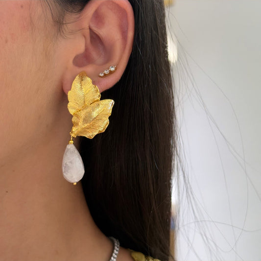 Half-Leaf Stone Earrings