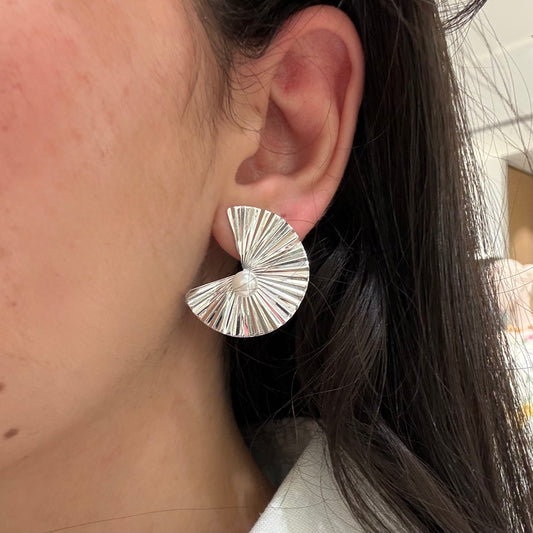 Metallic Silver Earrings With Pearl