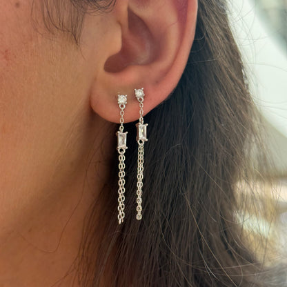 Long Chain Baguette Earrings