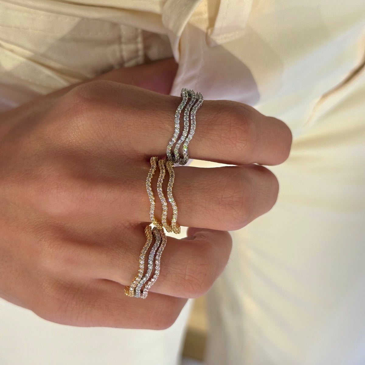 Wavy Triple Deck Rings