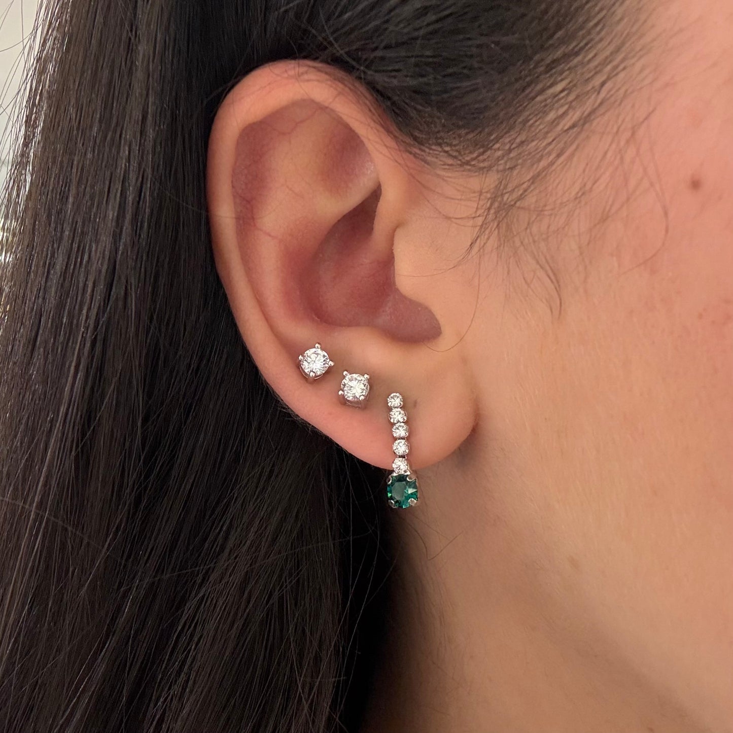 Short Swarovski Emerald Tennis Earrings