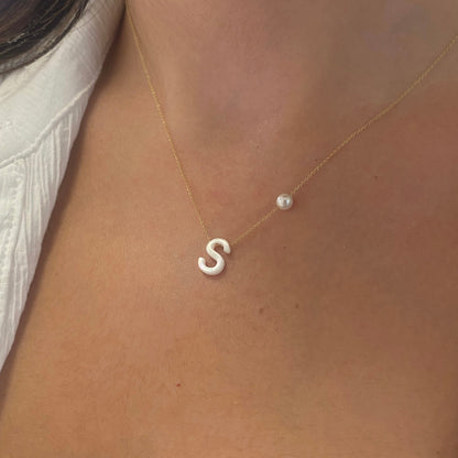 18k Gold Pearl Letter Necklace