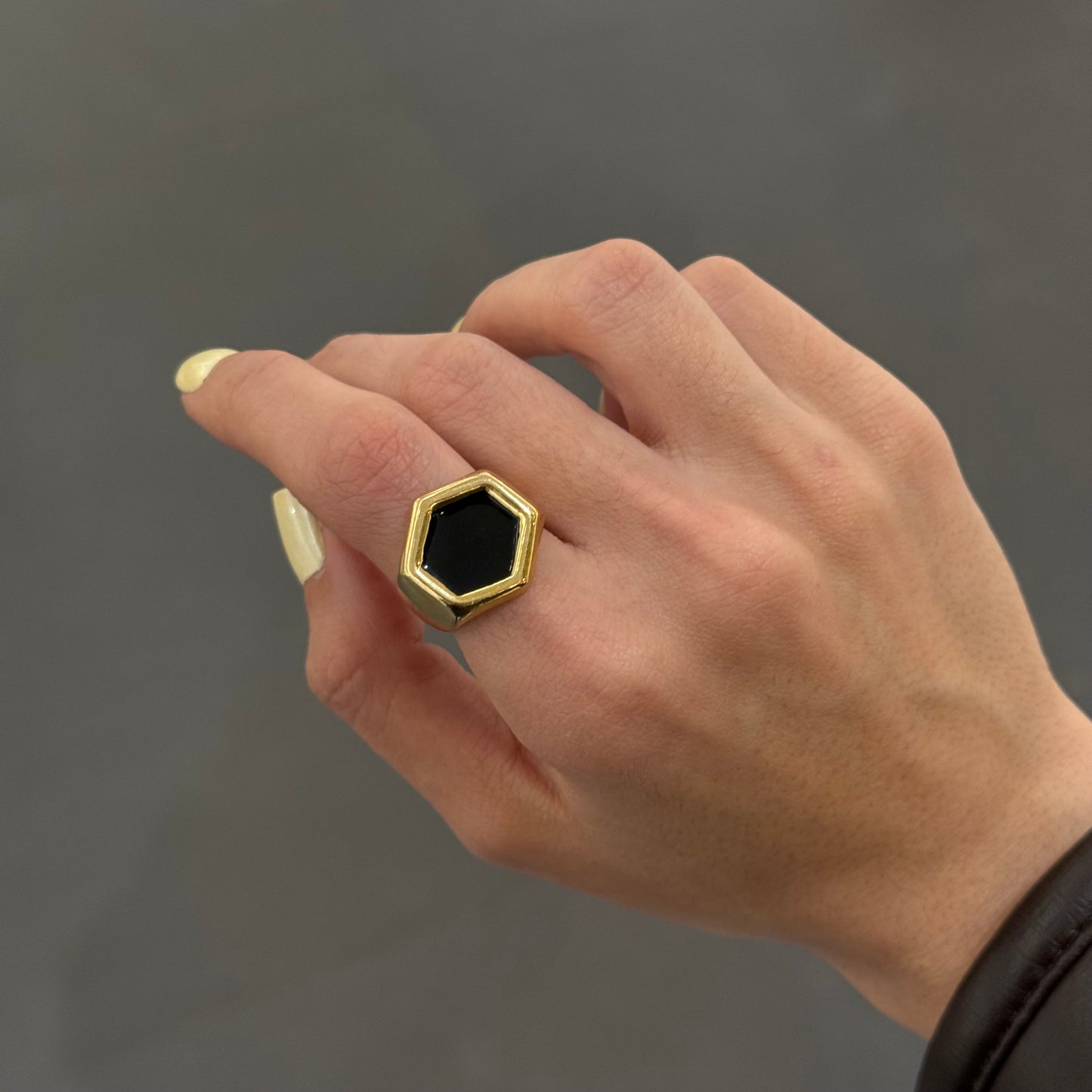 Black Hexagon Bold Ring