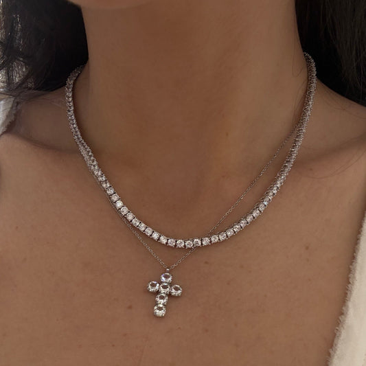 Silver Swarovski Cross Necklace