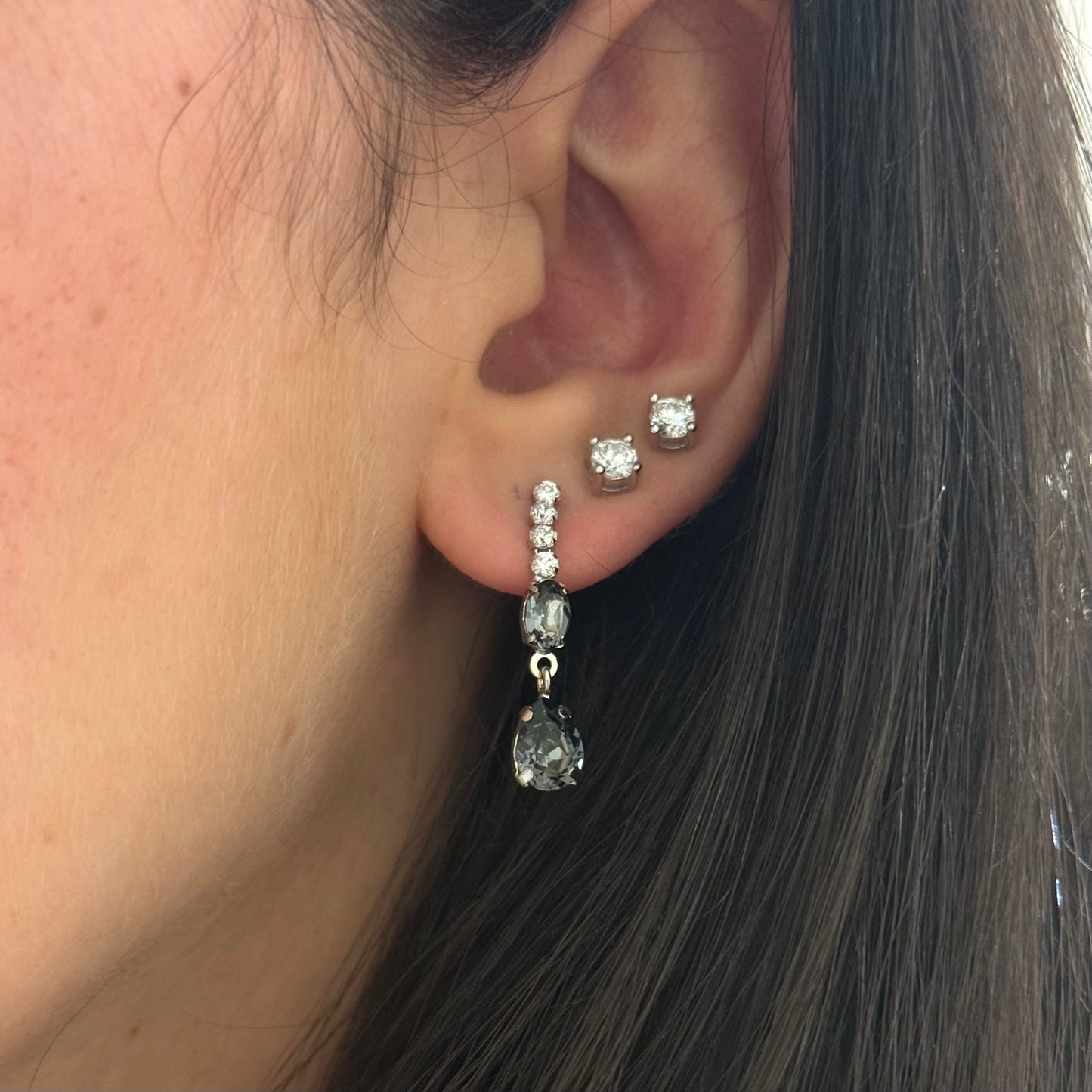 Black Swarovski With Tennis Earrings