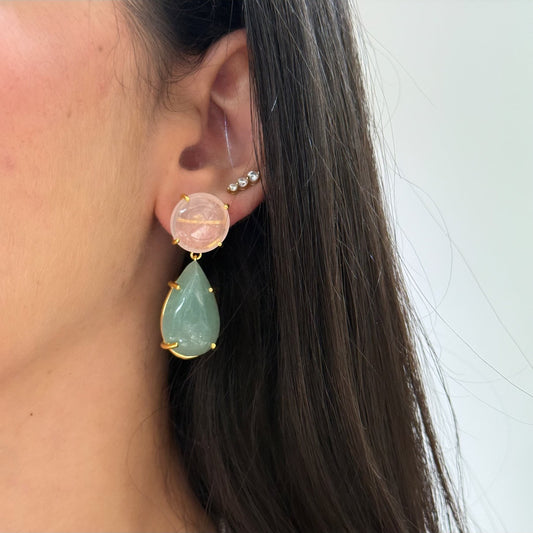 Rose-Quartz & Green Agate Earrings