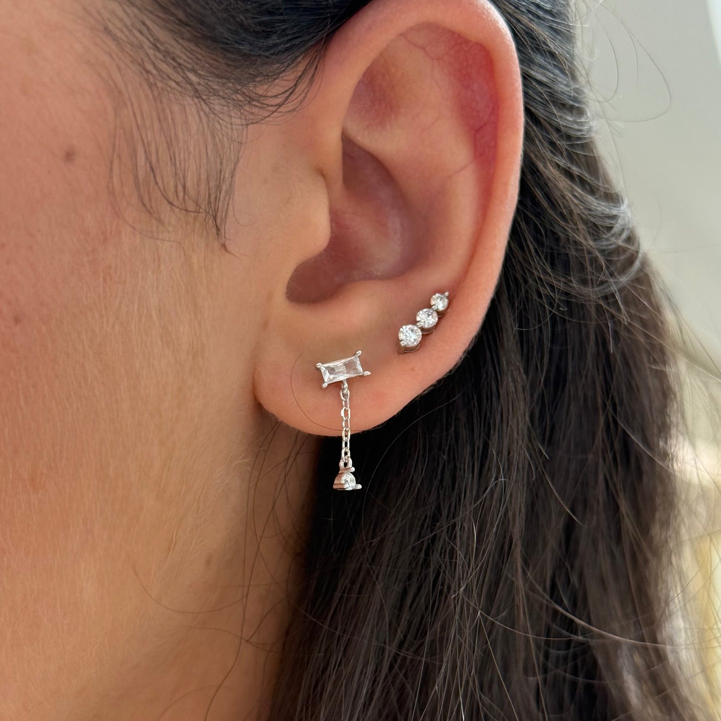 Mini Rectangle Drop Chain Earrings