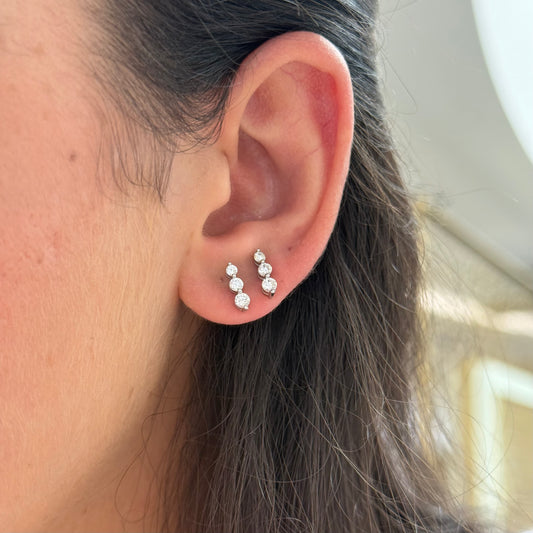 Tri-Zircon Stud Earrings