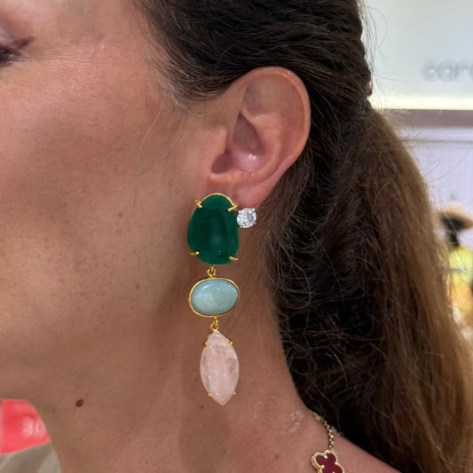 Green & Pink Stone Earrings