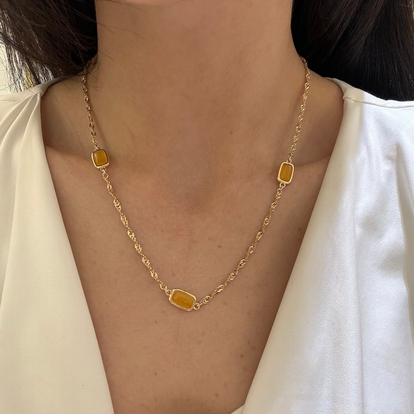 Yellow Stones Chain Necklace