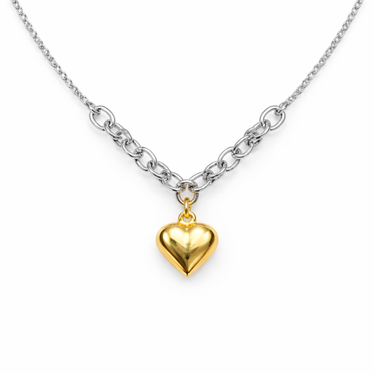 Two-Toned Heart Chain  Necklace