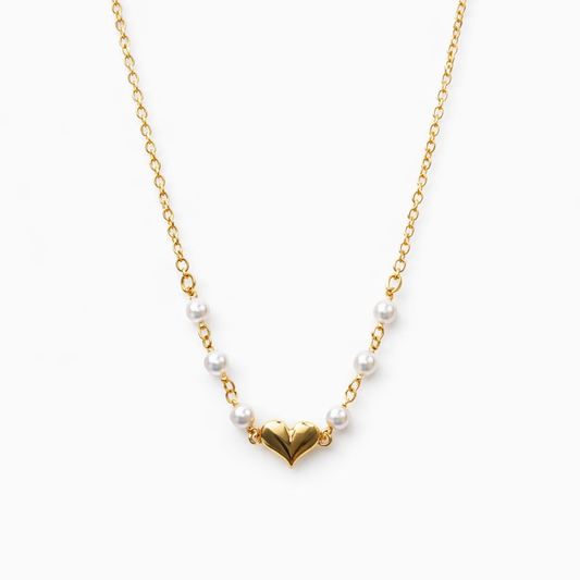 Minimalistic Golden Heart with Pearls Necklace