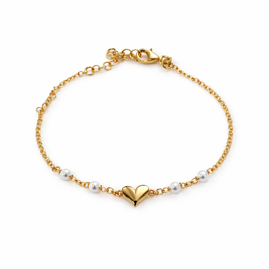 Minimalistic Golden Heart with Pearls Bracelet