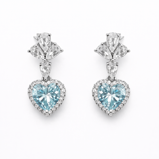 Aqua Heart Zircon Earrings
