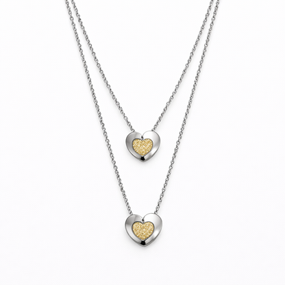 Sparkly Double Heart Silver & Gold Necklace