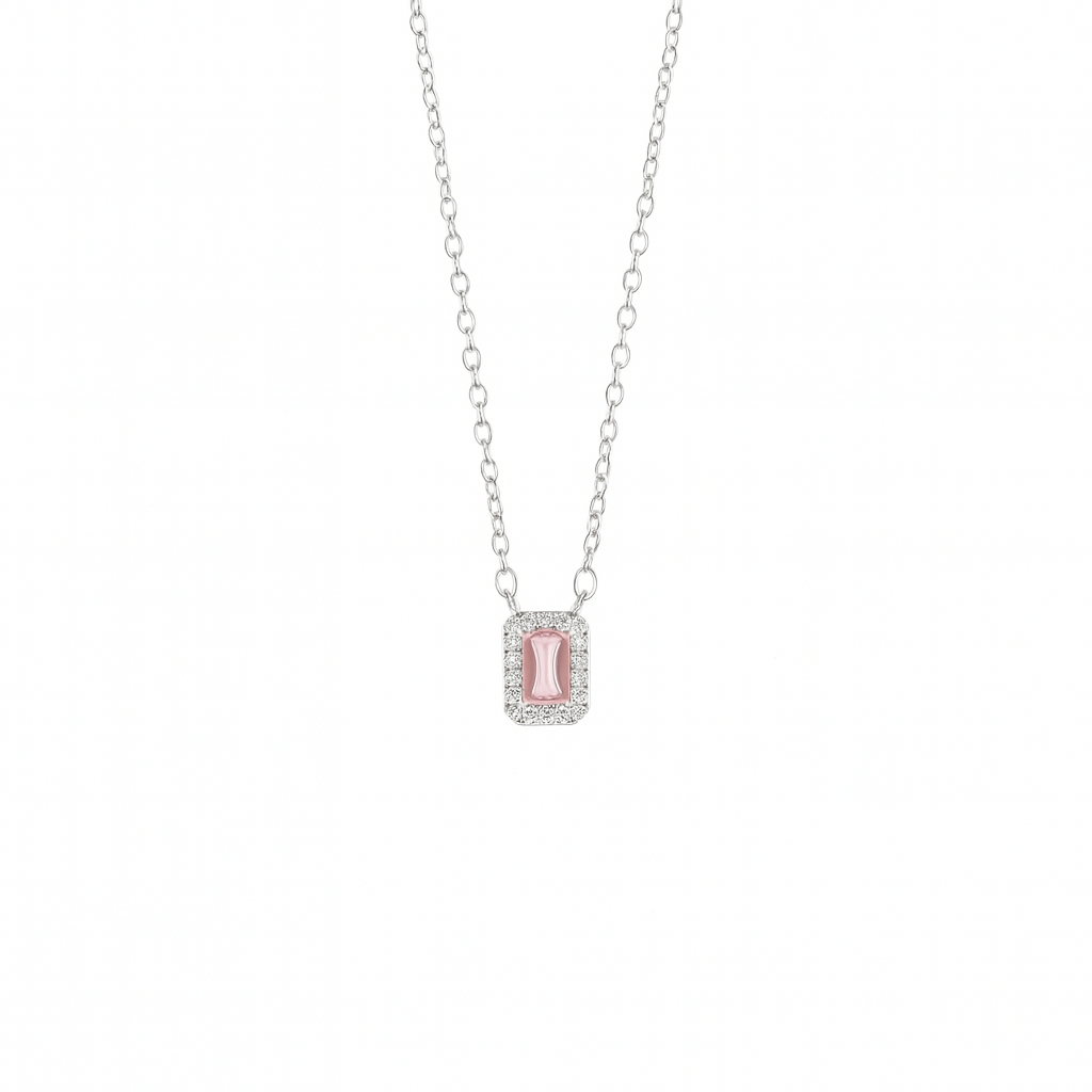 Simple Zircon Rectangle Necklace In Silver
